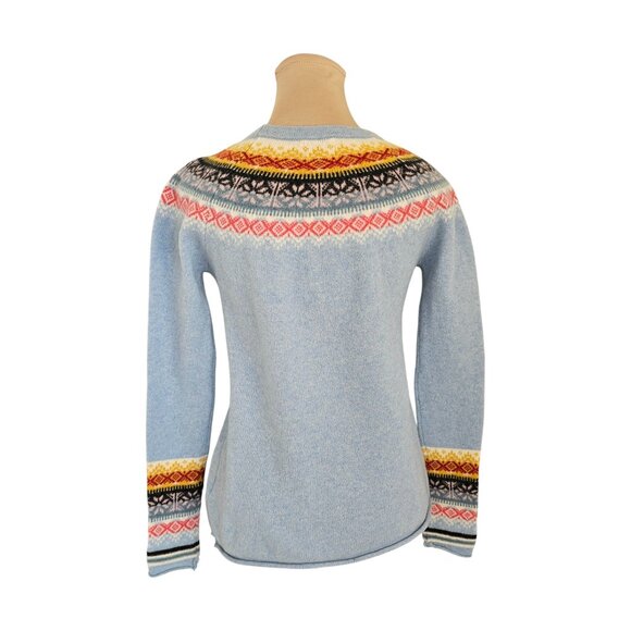 Telluride Blue White Yellow Fair Isle Merino Wool Sweater Sz M - Picture 5 of 8